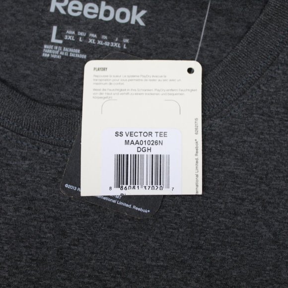 Reebok Vector Tee Shirt NWT Mens Large Gray Polyester S/S Pullover Crewneck - Picture 6 of 11